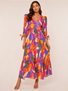 Ethnic Western Tiered Maxi Dress Puff Sleeve Boho Resort Vibe